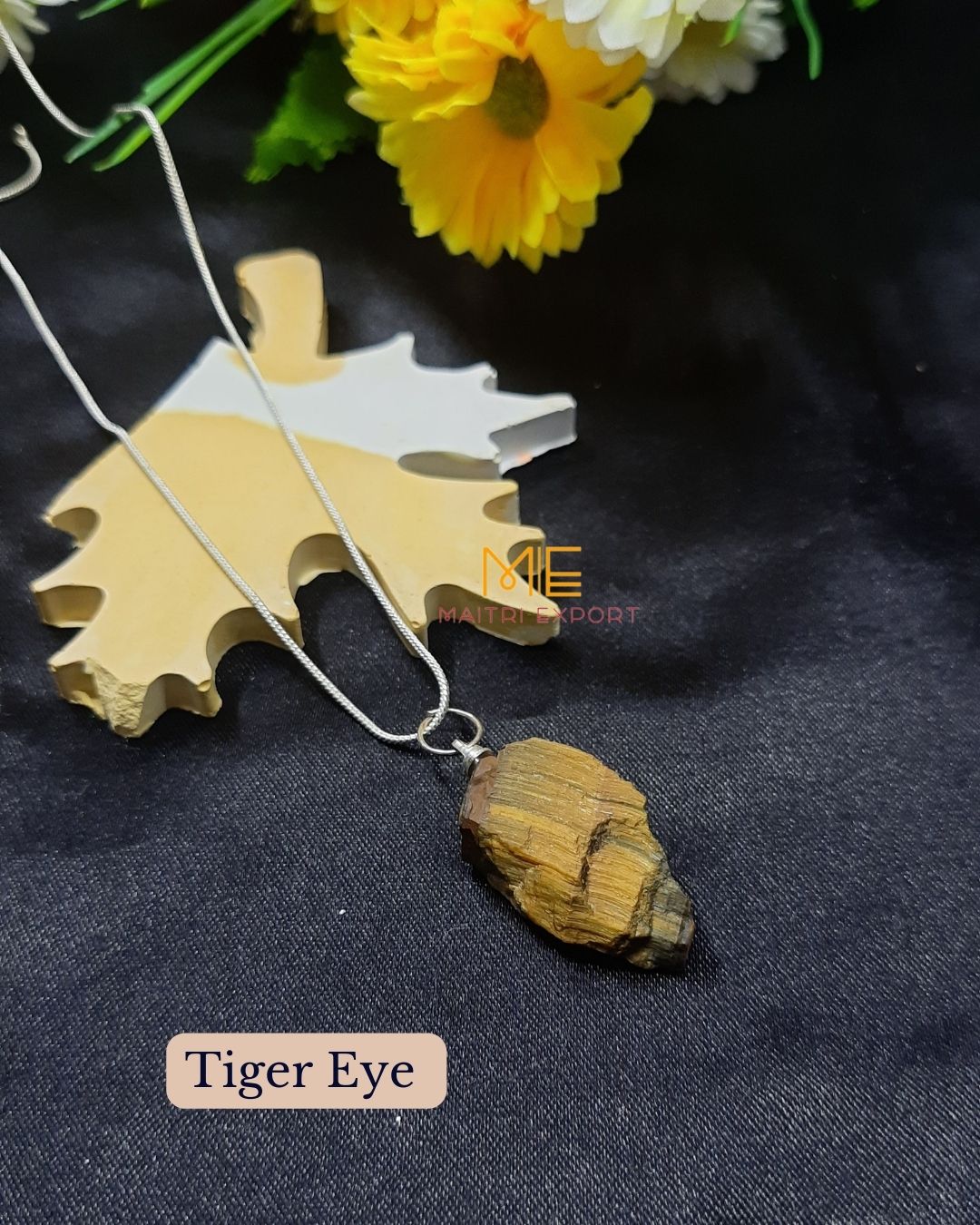 Natural crystal stone rough crescent pendant-Tiger Eye-Maitri Export | Crystals Store