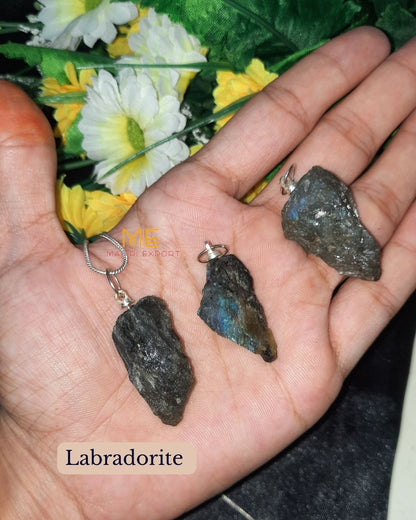 Natural crystal stone rough crescent pendant-Labradorite-Maitri Export | Crystals Store