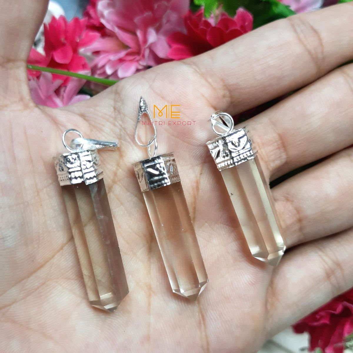 Natural crystal Single Point Pencil Pendant-Maitri Export | Crystals Store