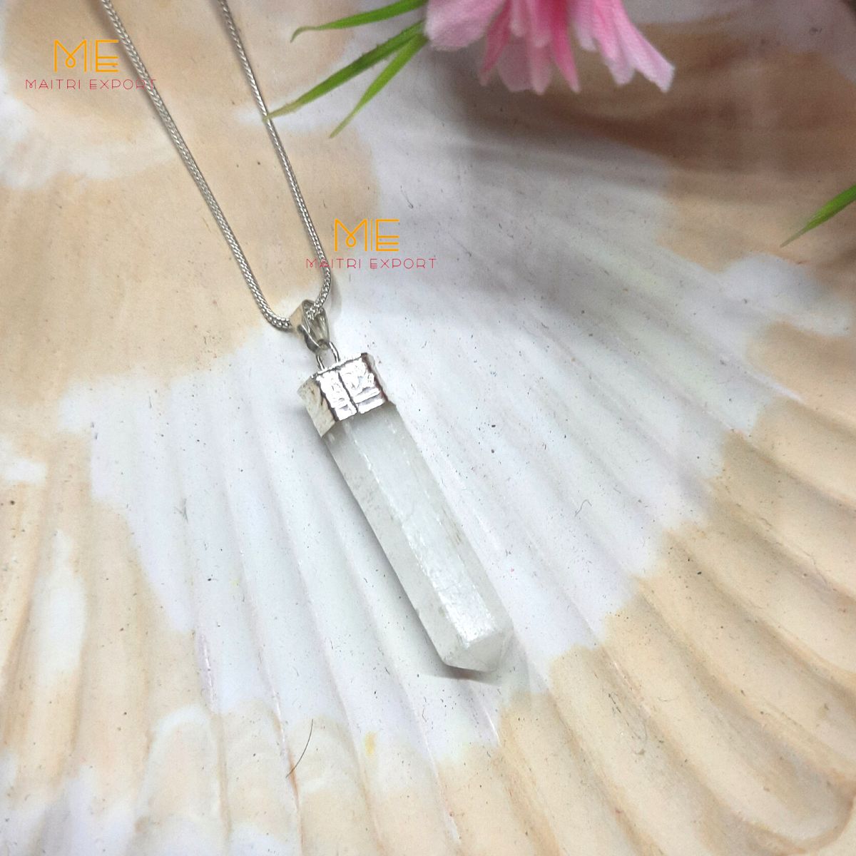 Natural crystal Single Point Pencil Pendant-Selenite-Maitri Export | Crystals Store