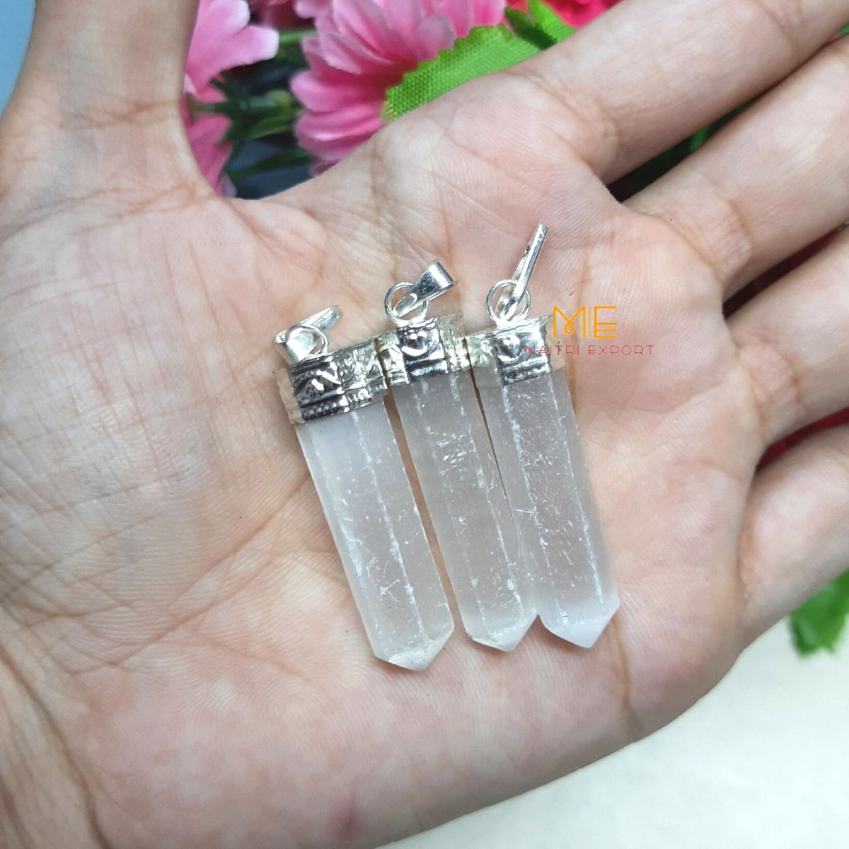 Natural crystal Single Point Pencil Pendant-Maitri Export | Crystals Store