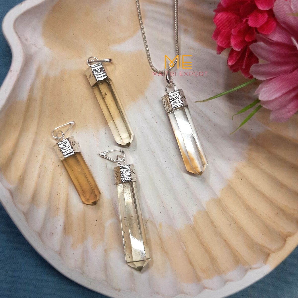 Natural crystal Single Point Pencil Pendant-Maitri Export | Crystals Store