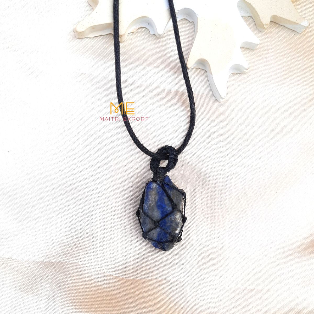 Natural Healing crystal stones Rough / Raw pendant with Thread Wrapping-Lapis Lazuli-Maitri Export | Crystals Store