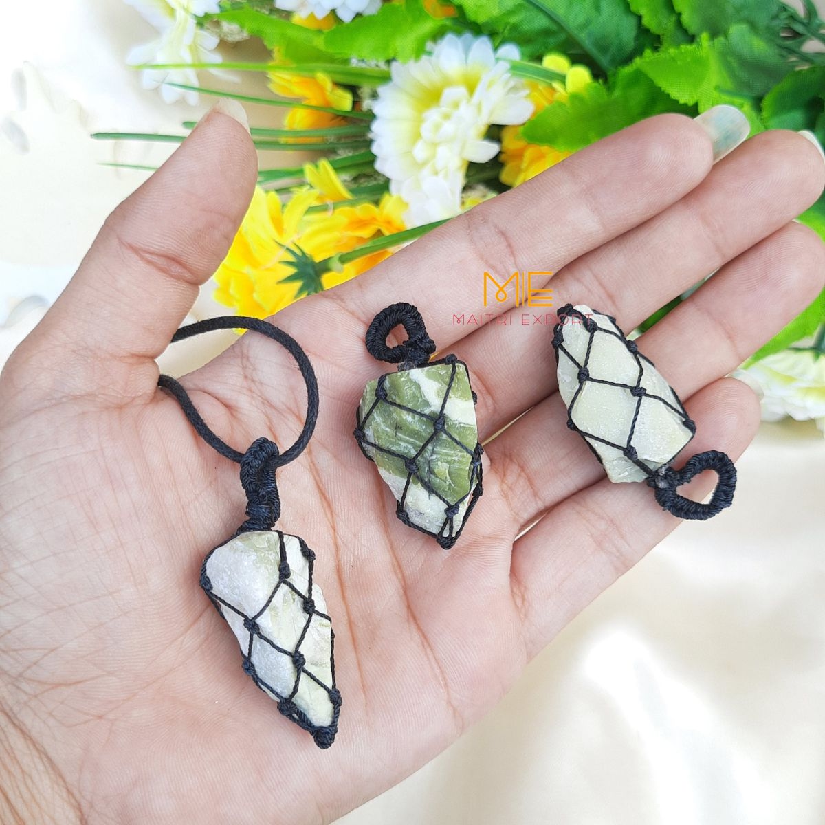 Natural Healing crystal stones Rough / Raw pendant with Thread Wrapping-Maitri Export | Crystals Store