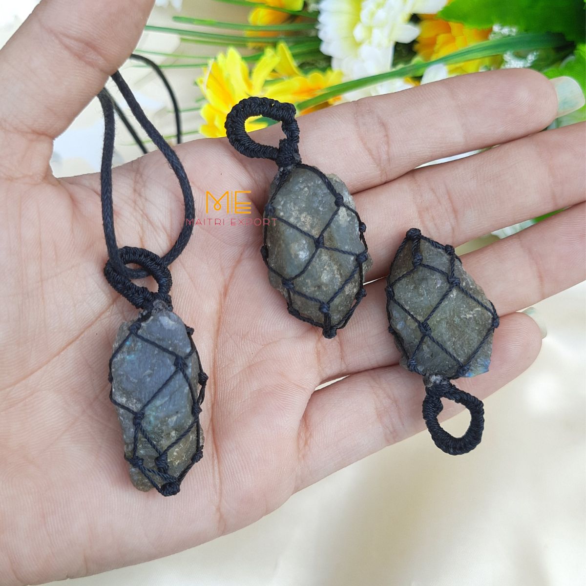 Natural Healing crystal stones Rough / Raw pendant with Thread Wrapping-Maitri Export | Crystals Store