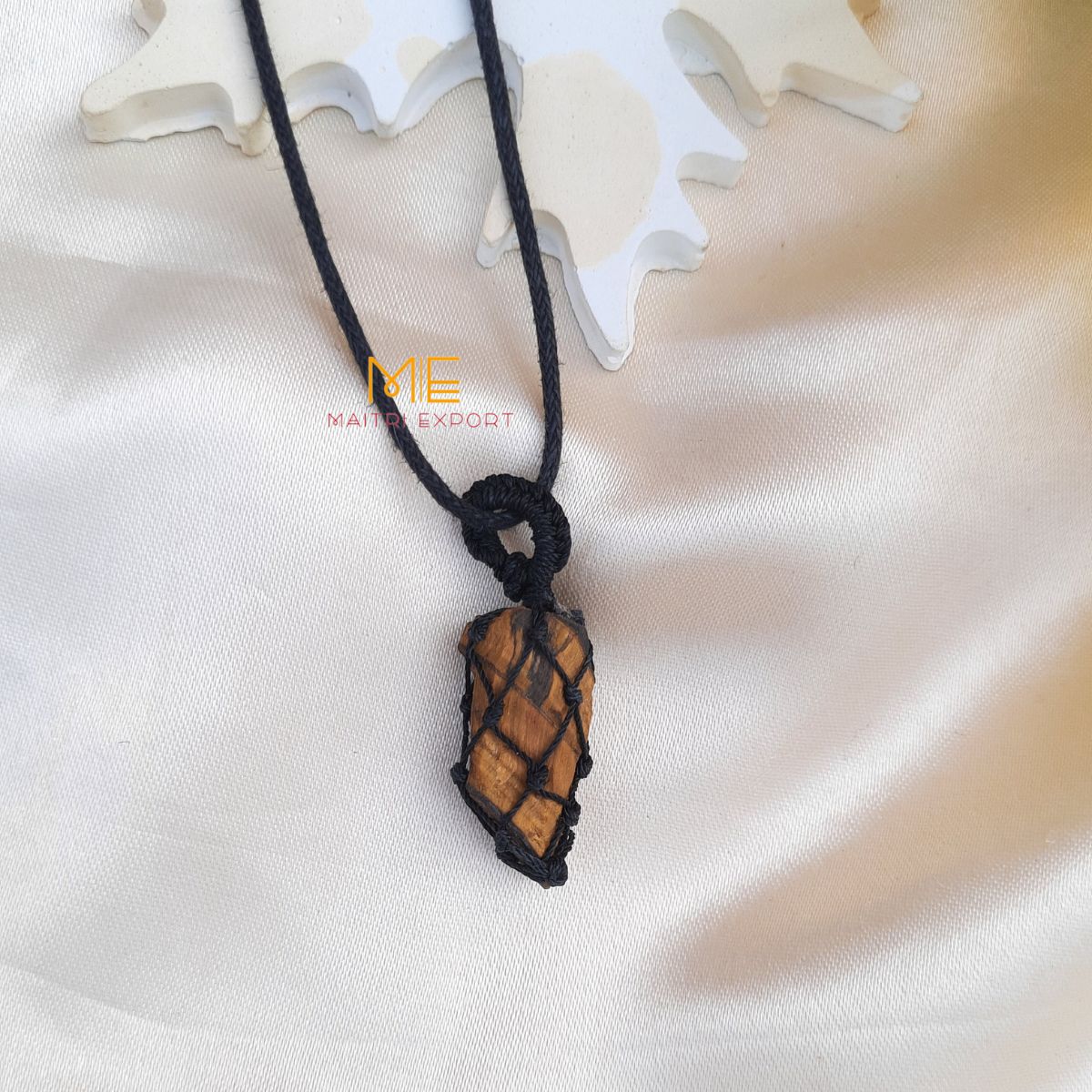 Natural Healing crystal stones Rough / Raw pendant with Thread Wrapping-Tiger Eye-Maitri Export | Crystals Store