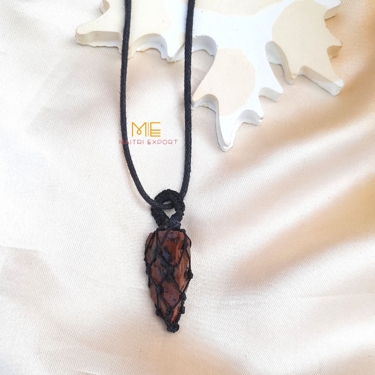 Natural Healing crystal stones Rough / Raw pendant with Thread Wrapping-Mahogany Obsidian-Maitri Export | Crystals Store