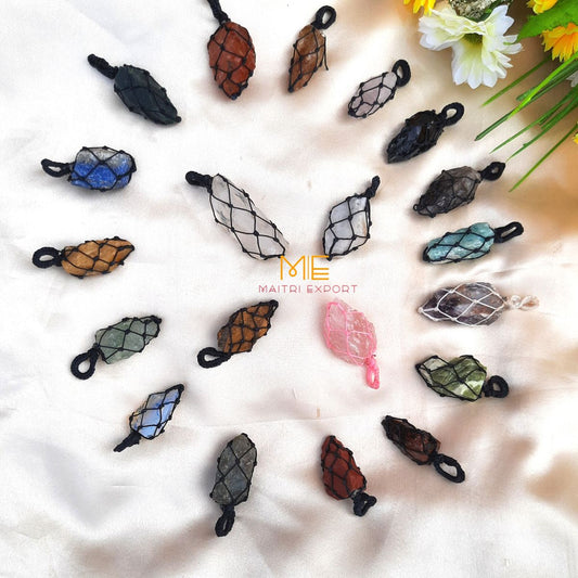 Natural Healing crystal stones Rough / Raw pendant with Thread Wrapping-Maitri Export | Crystals Store