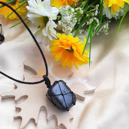 Thread wrapped macrame Crystal tumble pendants with black thread chain-Maitri Export | Crystals Store