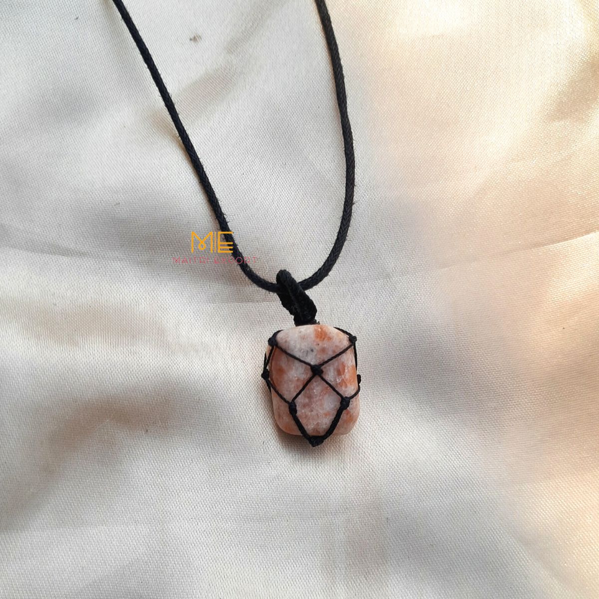 Thread wrapped macrame Crystal tumble pendants with black thread chain-Maitri Export | Crystals Store