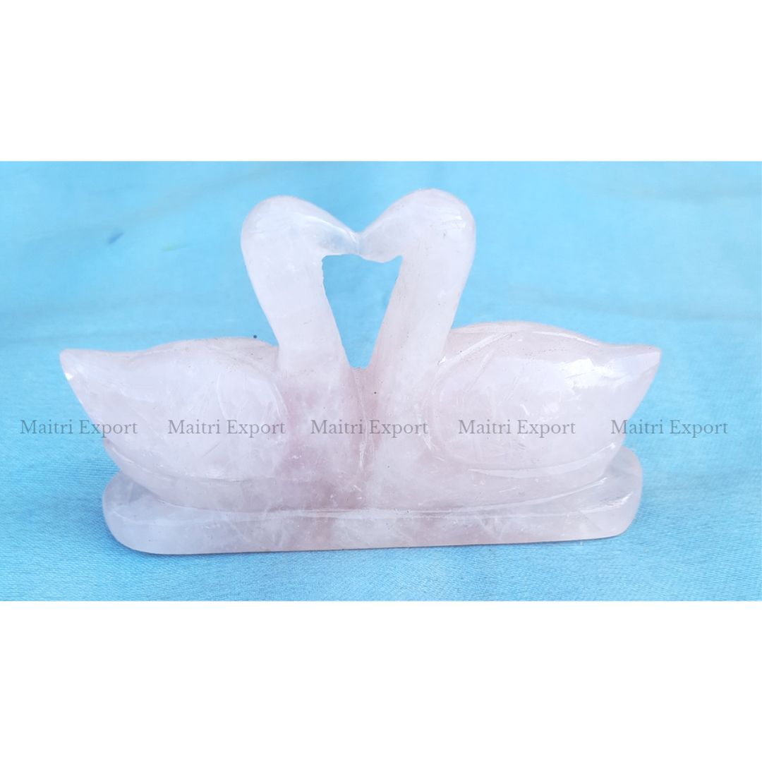 Natural rose Quartz hand carved mandarin duck pair-Maitri Export | Crystals Store