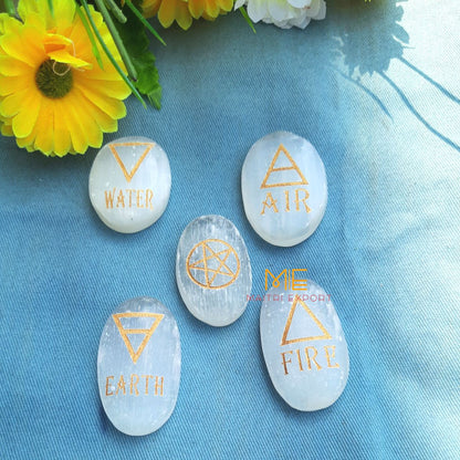 Natural selenite Different Engravings / Symbols Oval Set-Maitri Export | Crystals Store