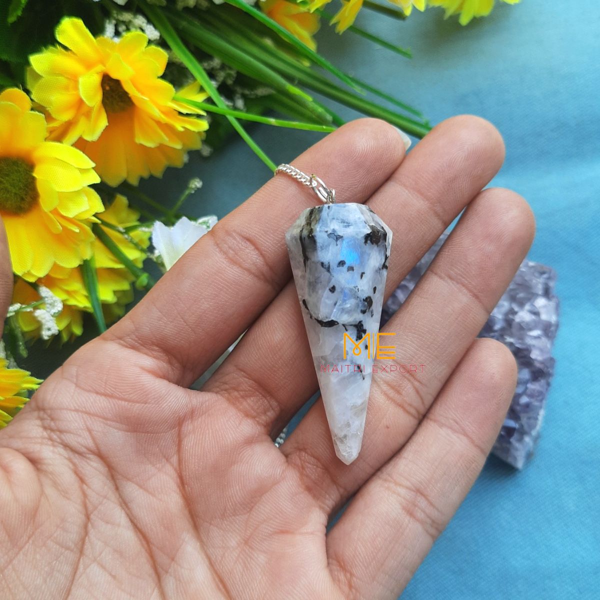 Cone shaped Pendulum-Rainbow Moonstone-Maitri Export | Crystals Store