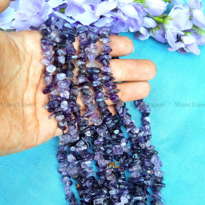 Crystal chips beads mala for bracelet / jewellery making ( 6 to 8 mm )-Amethyst-Maitri Export | Crystals Store