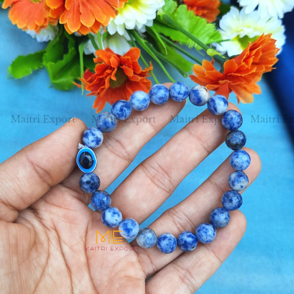 8mm faceted crystal beaded bracelet with evil eye-Sodalite-Maitri Export | Crystals Store