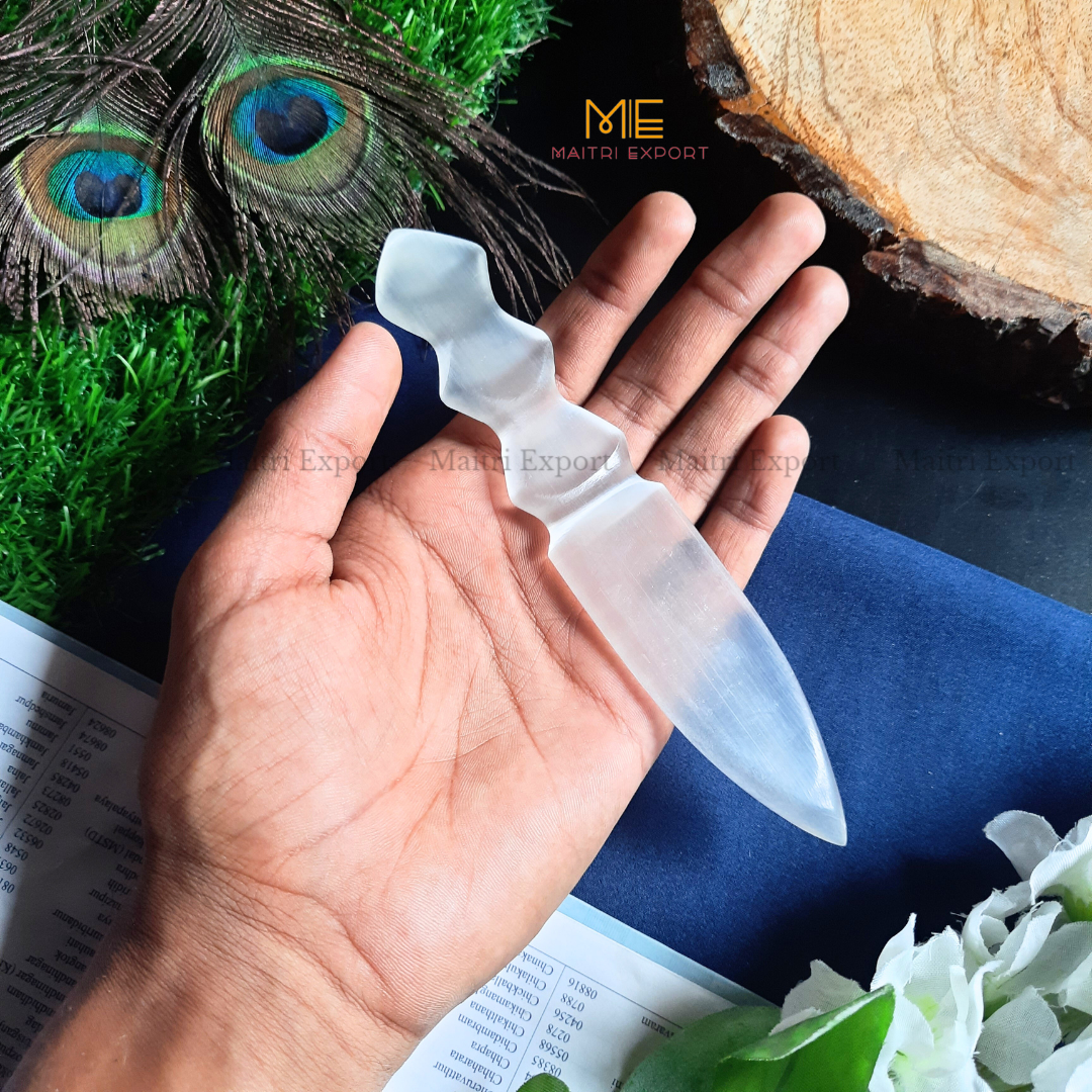 Natural crystal stone Selenite hand carved knife-Maitri Export | Crystals Store