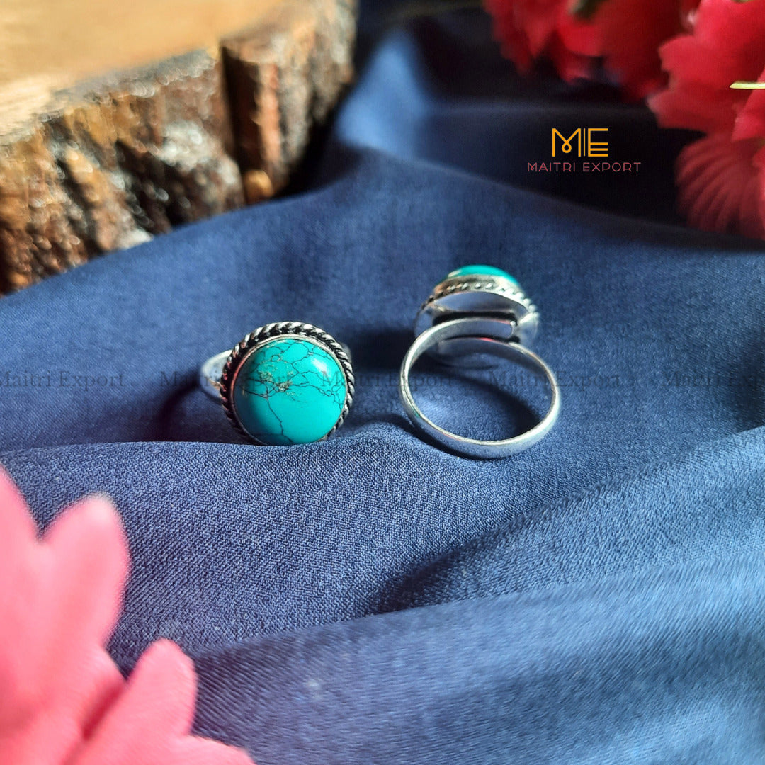 Round Gemstone crystal Adjustable rings-Turquoise-Maitri Export | Crystals Store