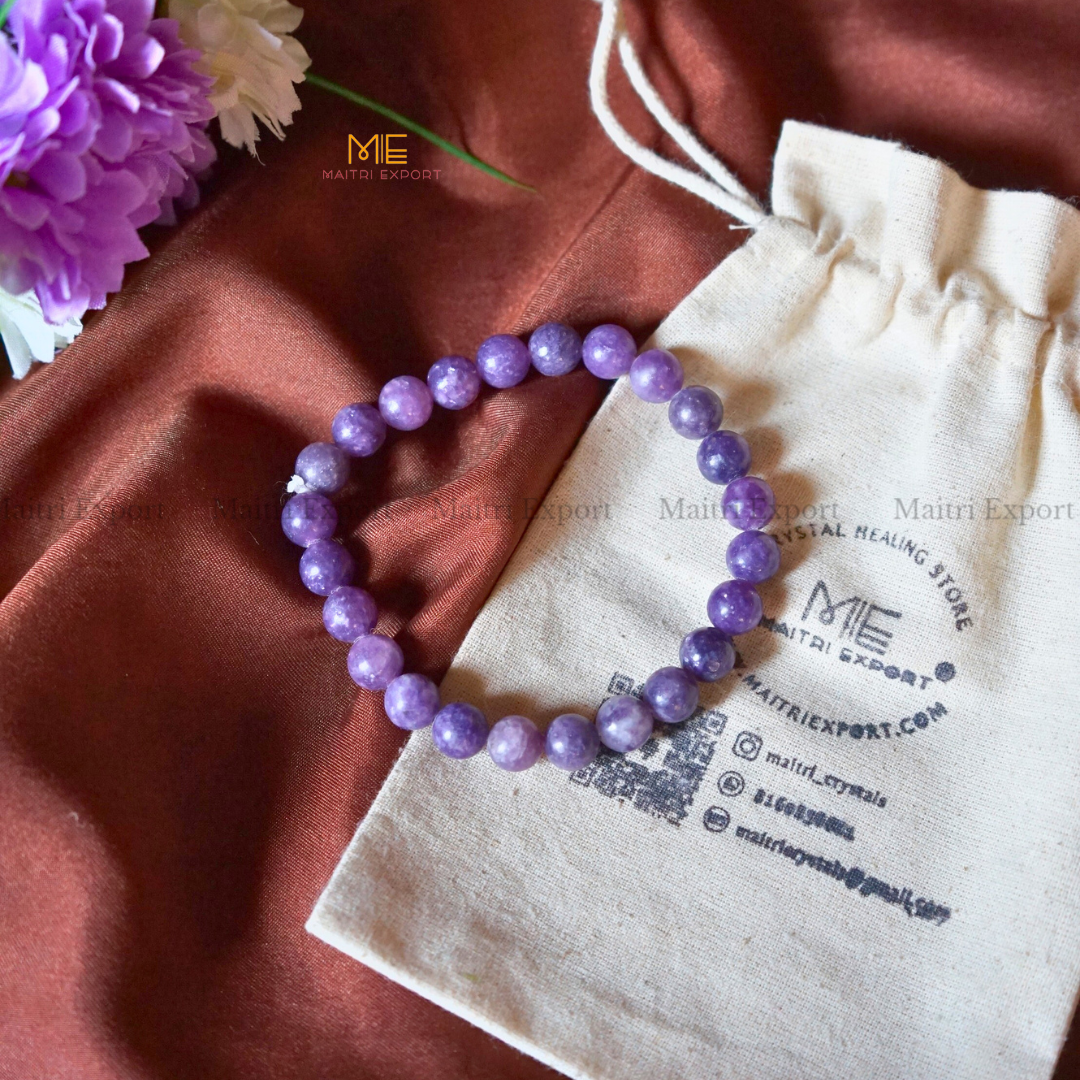 Lepidolite 8mm Natural Crystal Healing Bracelet ( High Quality )-Maitri Export | Crystals Store