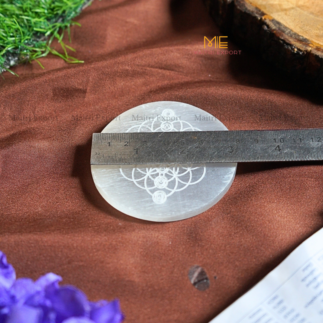 Natural selenite plate with different carvings-Maitri Export | Crystals Store