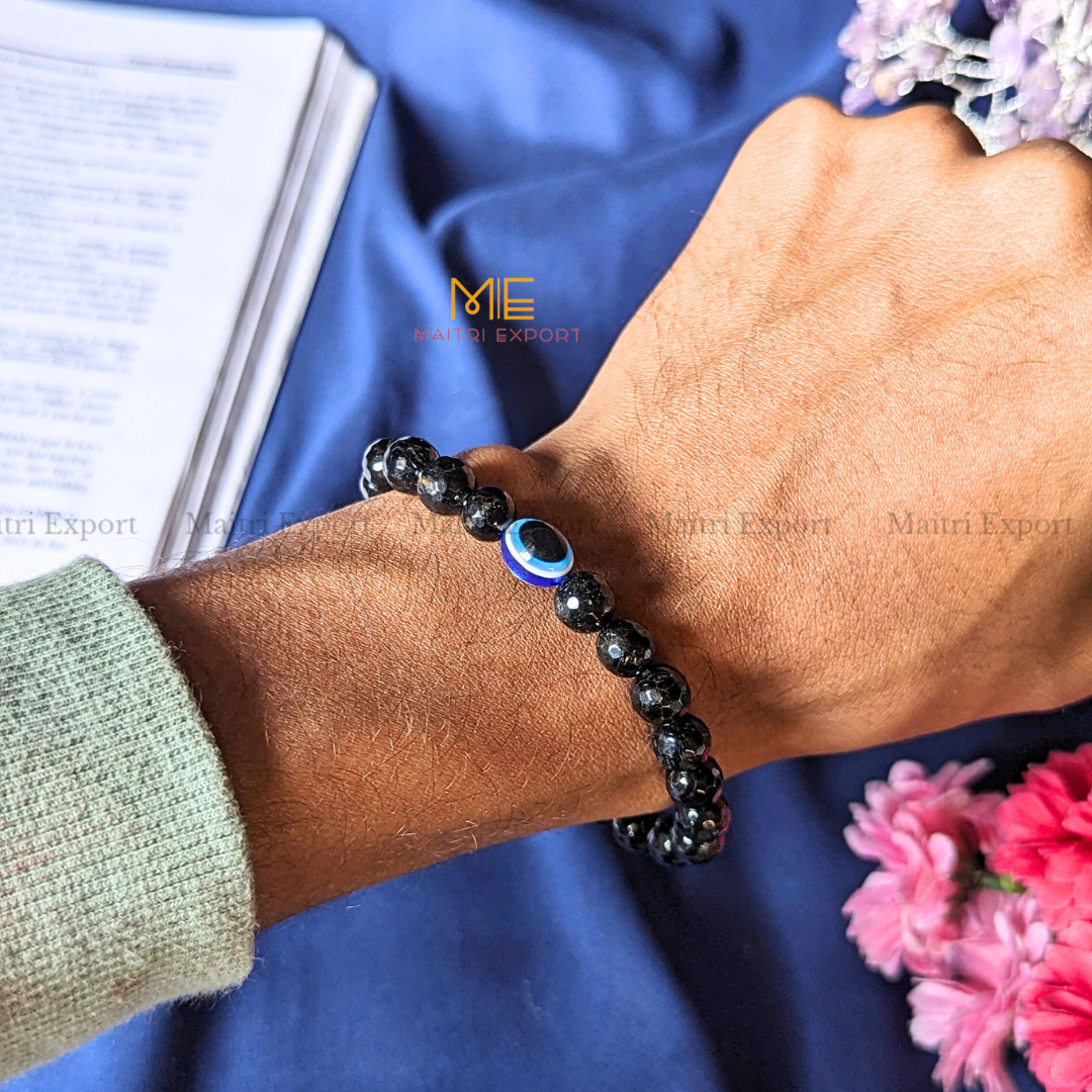 8mm faceted crystal beaded bracelet with evil eye-Maitri Export | Crystals Store