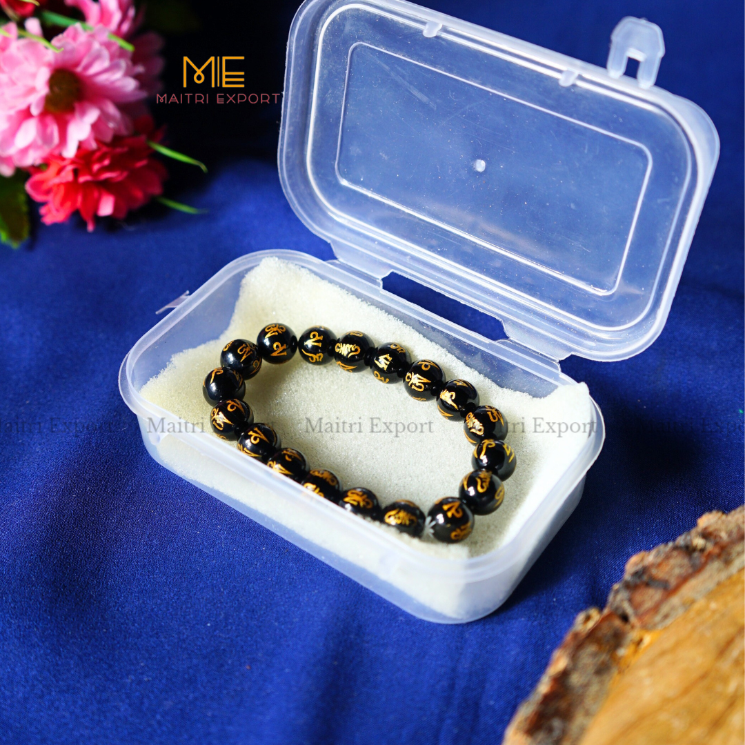 Om Mani Black Crystal Healing Bracelet-Maitri Export | Crystals Store