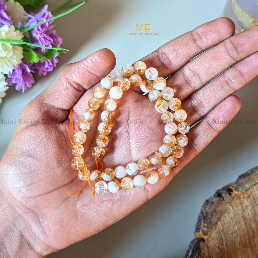 Citrine Natural Stone Strand/Loose Beads Line For Making Necklace/Jewelry/ bracelet-8mm-Maitri Export | Crystals Store