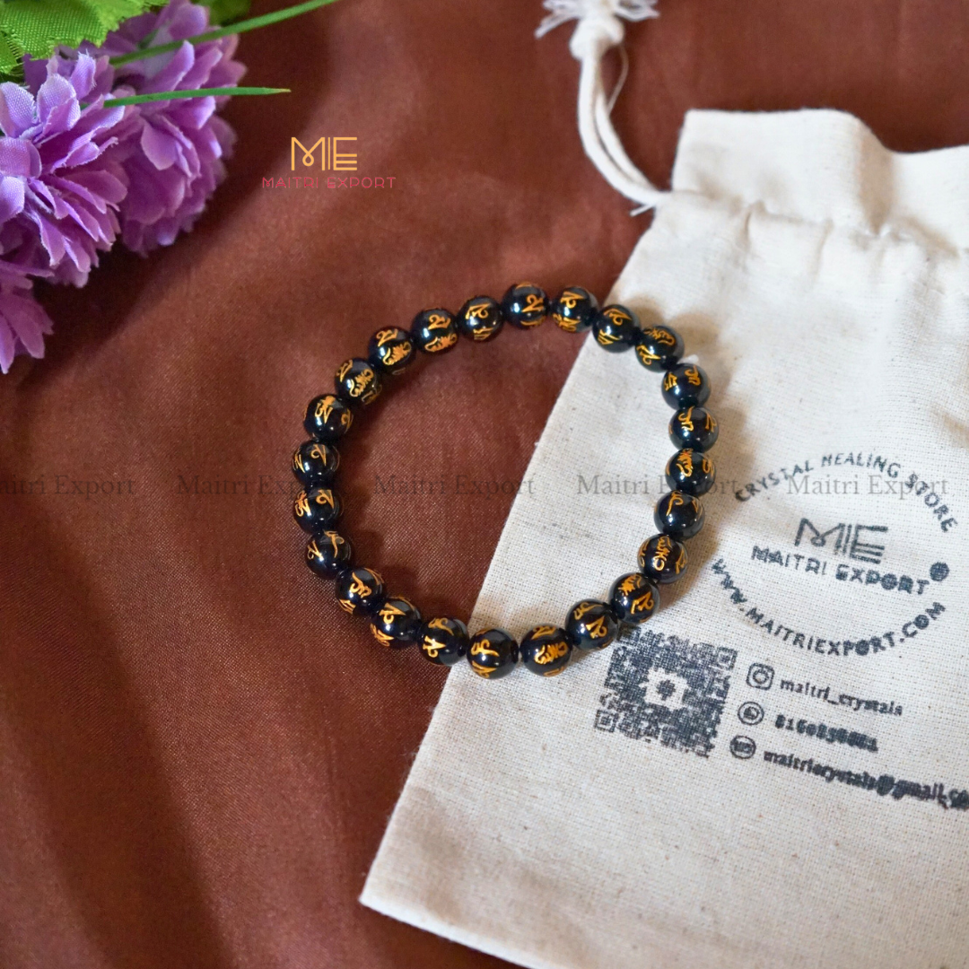 Om Mani Black Crystal Healing Bracelet-Maitri Export | Crystals Store