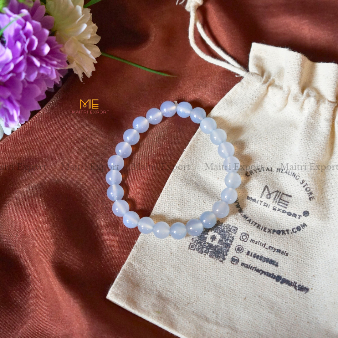 Chalcedony 8mm Natural Crystal Healing Bracelet-Maitri Export | Crystals Store