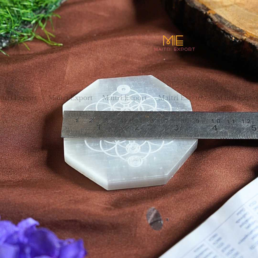 Natural selenite plate with different carvings-Maitri Export | Crystals Store