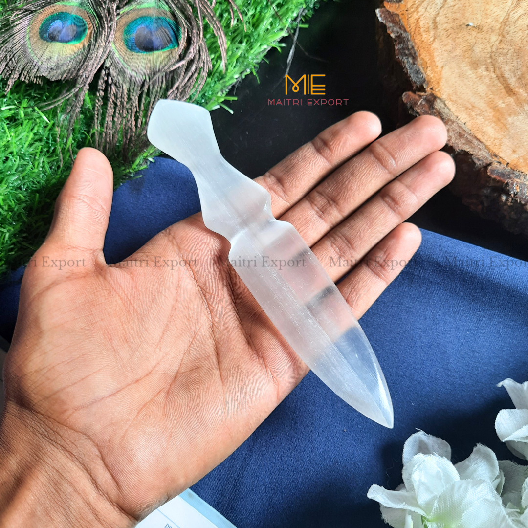 Natural crystal stone Selenite hand carved knife-Maitri Export | Crystals Store