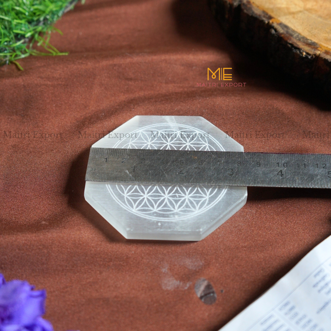 Natural selenite plate with different carvings-Maitri Export | Crystals Store