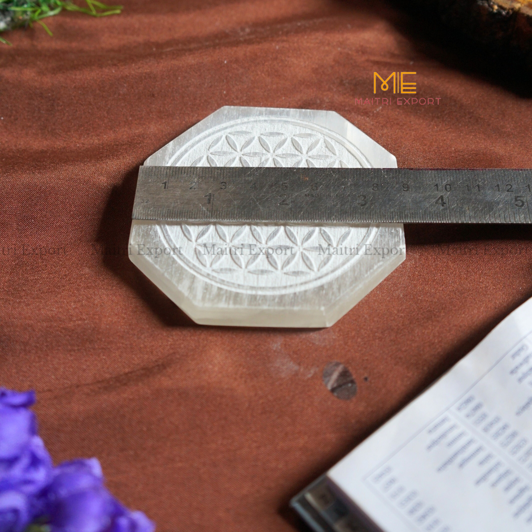 Natural selenite plate with different carvings-Maitri Export | Crystals Store