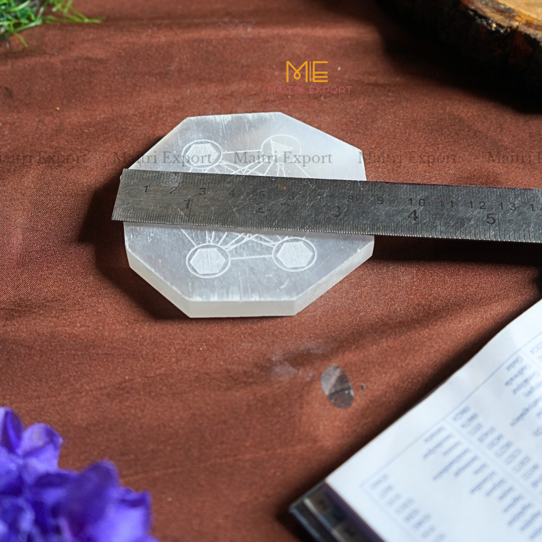 Natural selenite plate with different carvings-Maitri Export | Crystals Store