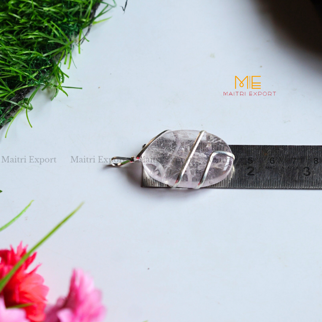 Natural Crystal Stone Oval Wire wrapped Pendant-Maitri Export | Crystals Store