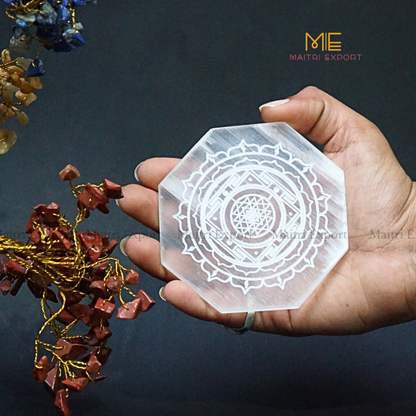 Natural selenite plate with different carvings-Maitri Export | Crystals Store