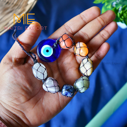 7 Chakra Tumble with Evil Eye Hanger-Maitri Export | Crystals Store