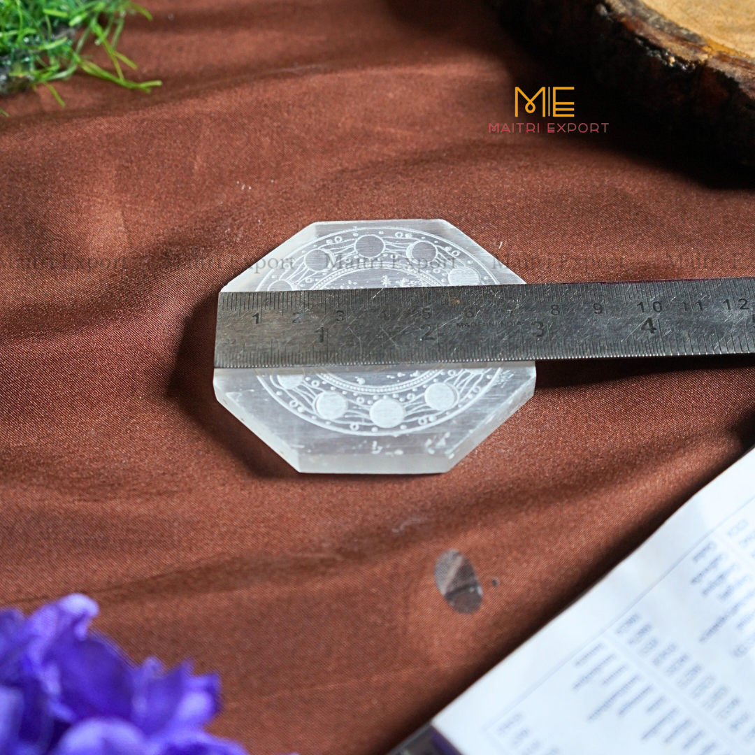 Natural selenite plate with different carvings-Maitri Export | Crystals Store