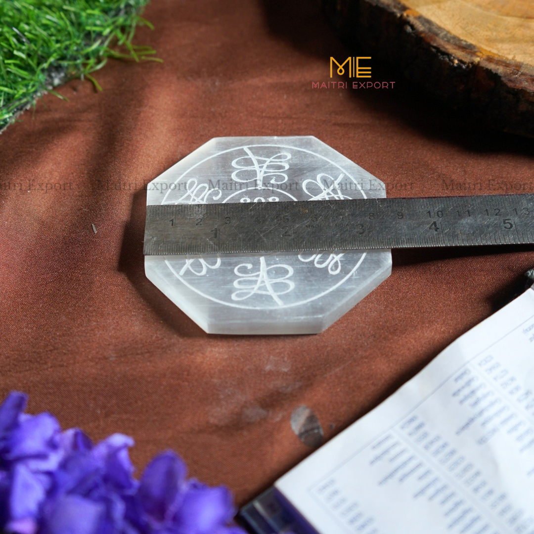 Natural selenite plate with different carvings-Maitri Export | Crystals Store