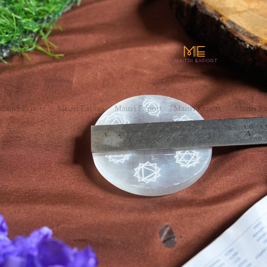 Natural selenite plate with different carvings-Maitri Export | Crystals Store