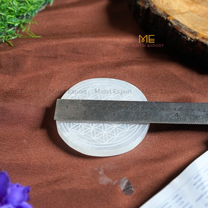 Natural selenite plate with different carvings-Maitri Export | Crystals Store