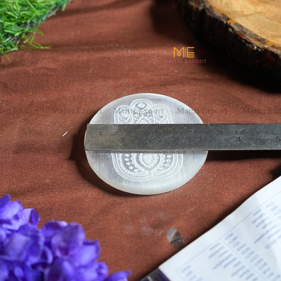 Natural selenite plate with different carvings-Maitri Export | Crystals Store