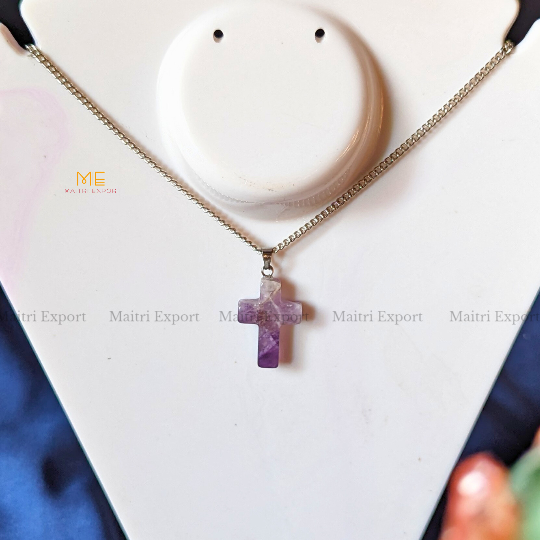 Christian Symbol Cross Shape Crystal Healing Pendant-Maitri Export | Crystals Store