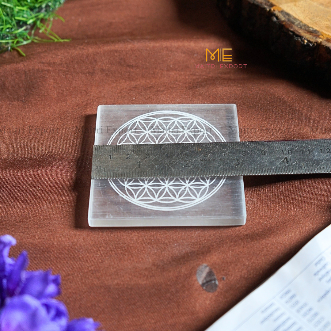 Natural selenite plate with different carvings-Maitri Export | Crystals Store