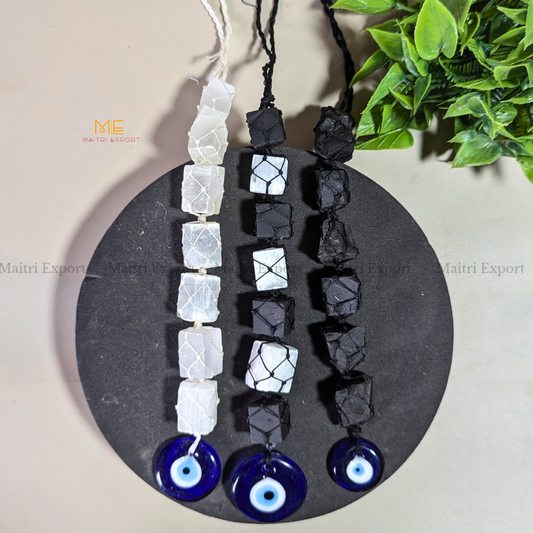 Selenite / Tourmaline Evil Eye Hanger-Maitri Export | Crystals Store