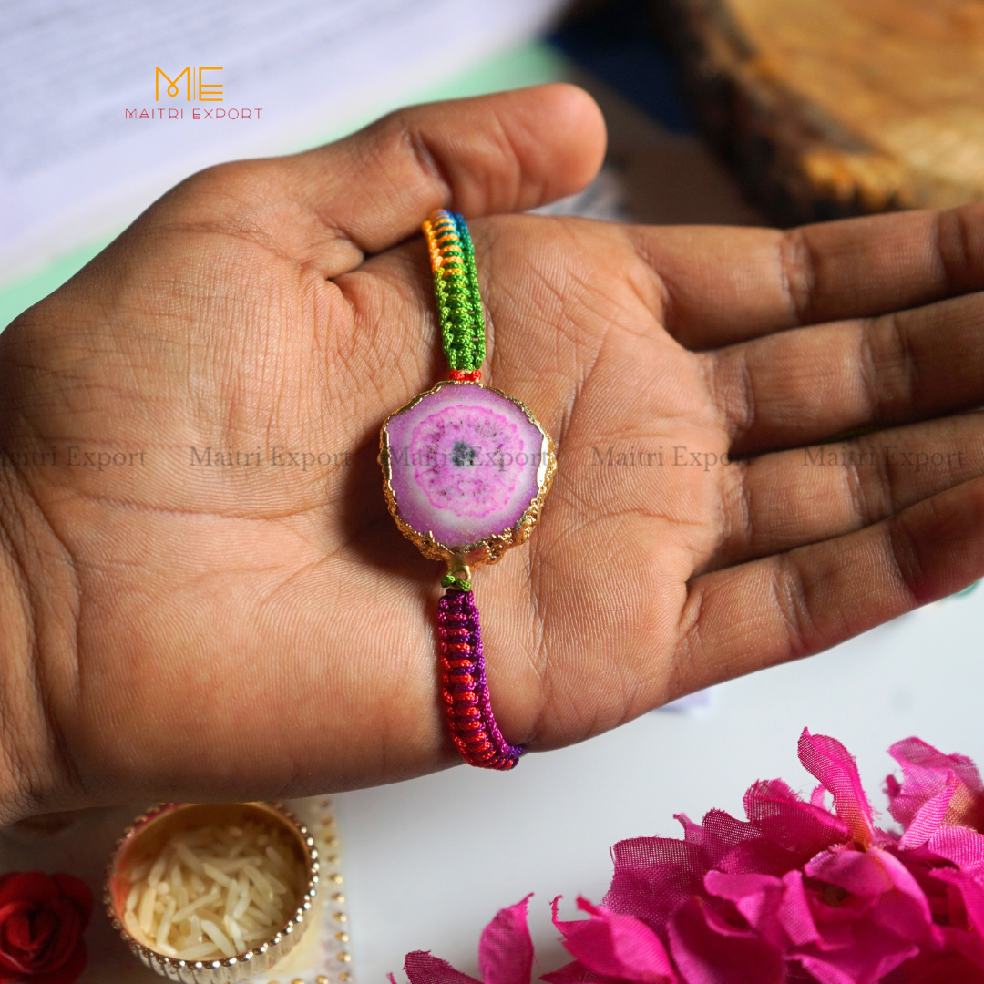 Natural crystal stone agate rakhis-Pink-Maitri Export | Crystals Store