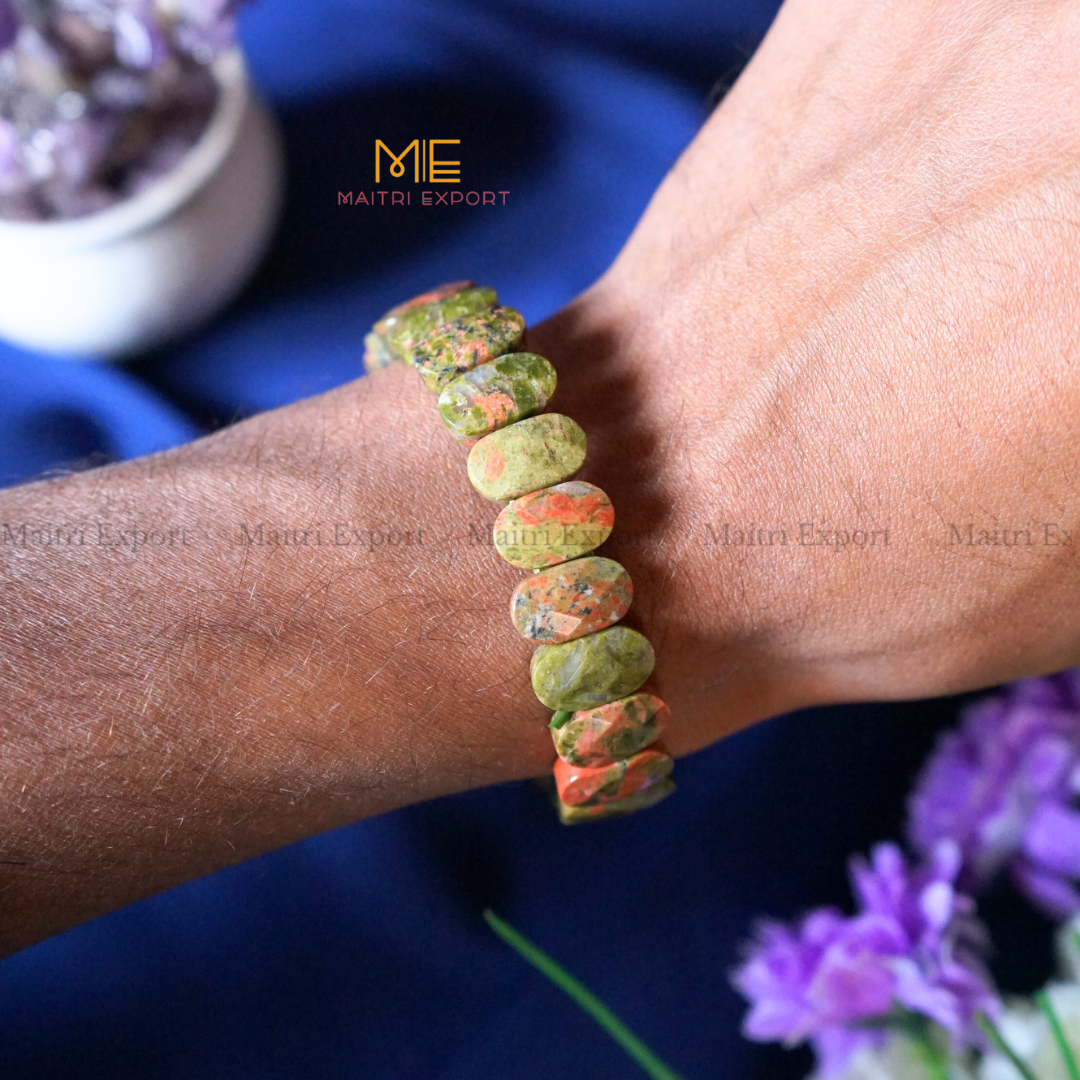 Oval Shape Faceted Crystal Beads bracelet-Unakite-Maitri Export | Crystals Store