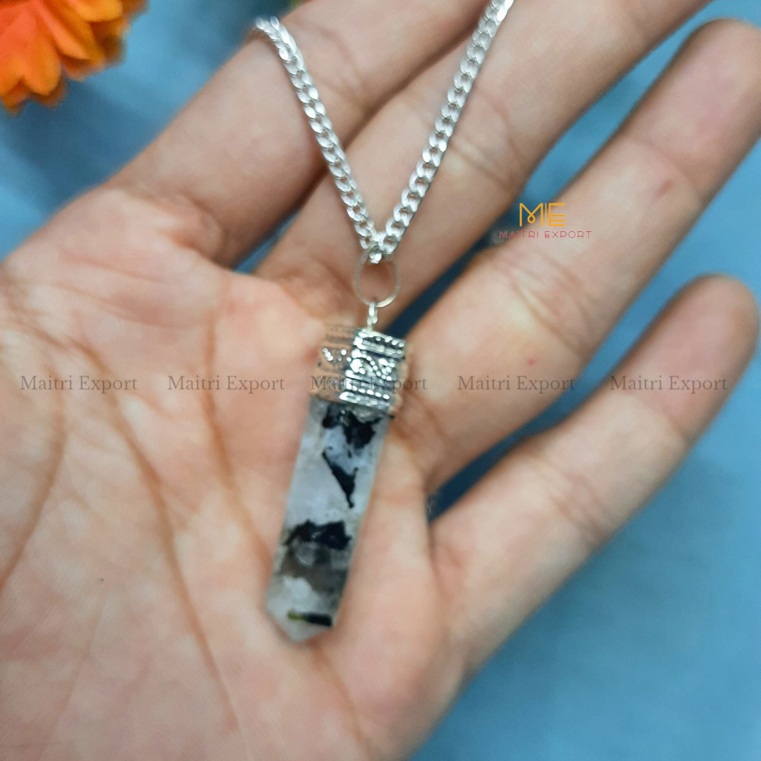 Natural crystal Single Point Pencil Pendant-Rainbow Moonstone-Maitri Export | Crystals Store