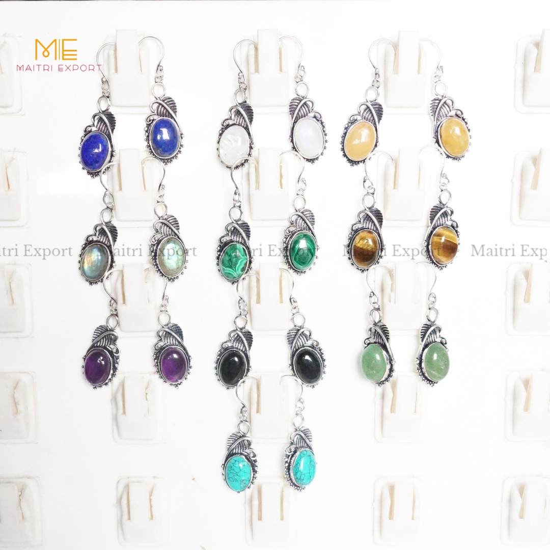 Hanging Gemstone crystal Earrings (2)-Maitri Export | Crystals Store