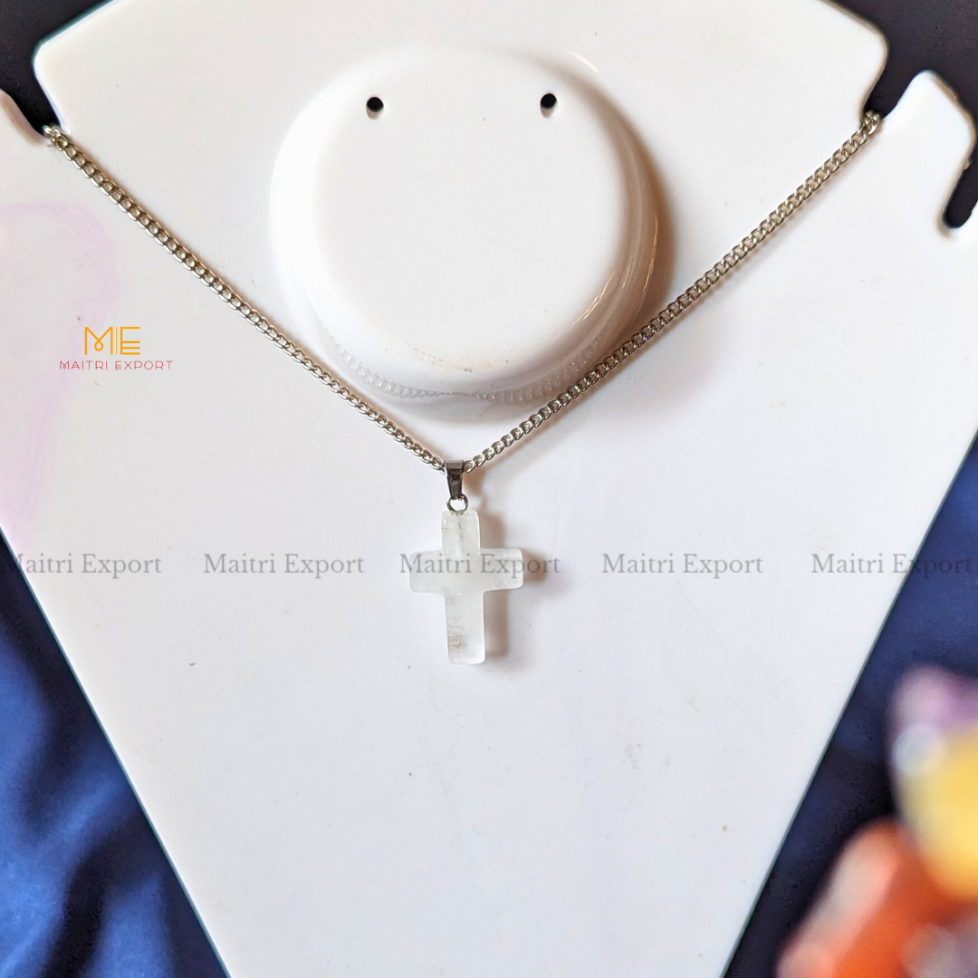 Christian Symbol Cross Shape Crystal Healing Pendant-Maitri Export | Crystals Store