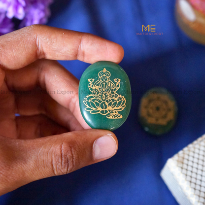 Green Jade Lakshmi ji and Shree Yantra Carved Crystal coin-Maitri Export | Crystals Store